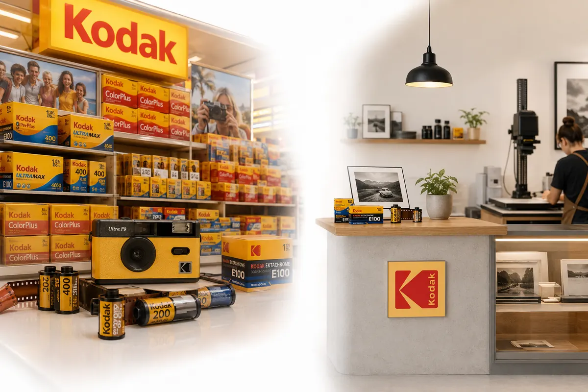 Ilustración de la transición del negocio fotográfico de consumo asociado históricamente con Kodak.